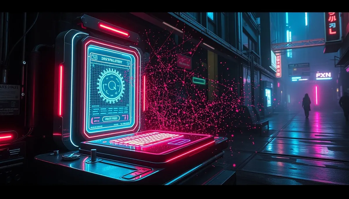 Proceso de instalación DeepSeek con comando pip flotando en terminal holográfico cyberpunk