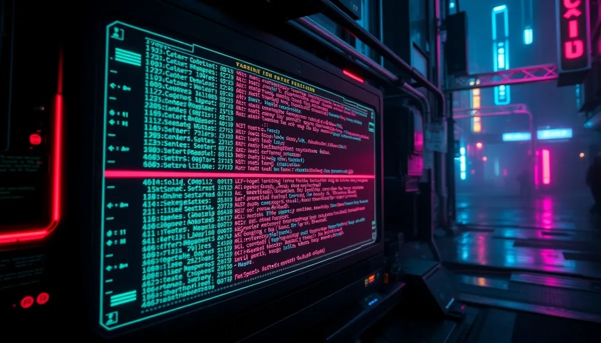 Terminal cyberpunk mostrando matriz de compatibilidad de versiones Python con texto neón